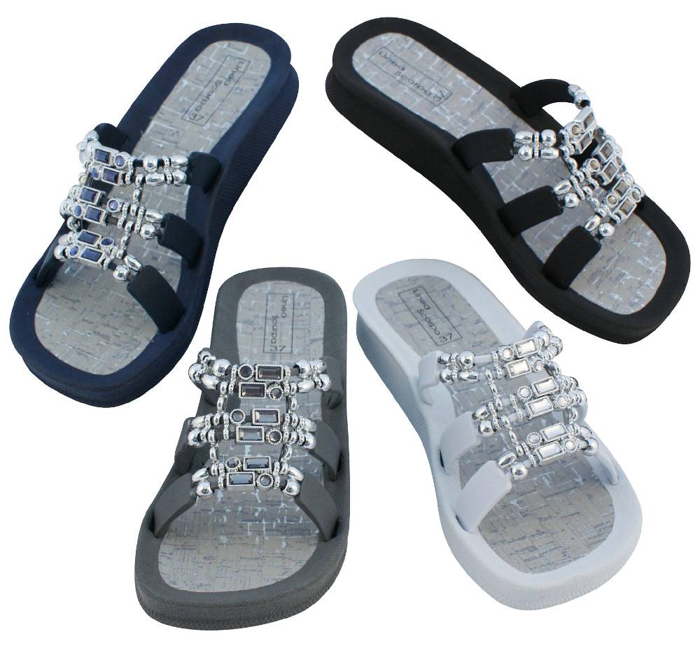 Beachandstreet Linea Scarpa Badeschuhe Damen • Naxos • Badepantolette mit dekorativen Ziersteinen für Frauen Vierteljährliche Förderung