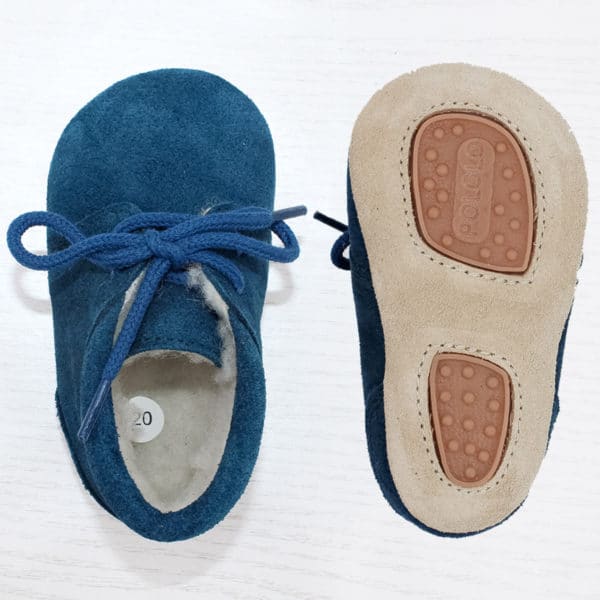 Pololo Für die ersten Schritte – “Porto” der Barfuß Kleinkinderschuh Wollgefüttert blau im Angebot