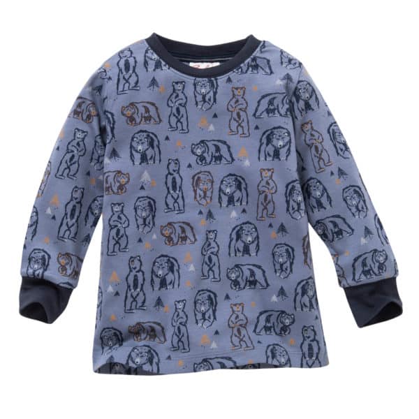 Pololo People Wear Organic Langarm-Pyjama “Grizzlybär”, blau/bedruckt, Baumwolle (Bio) Fabrik Onlineshop