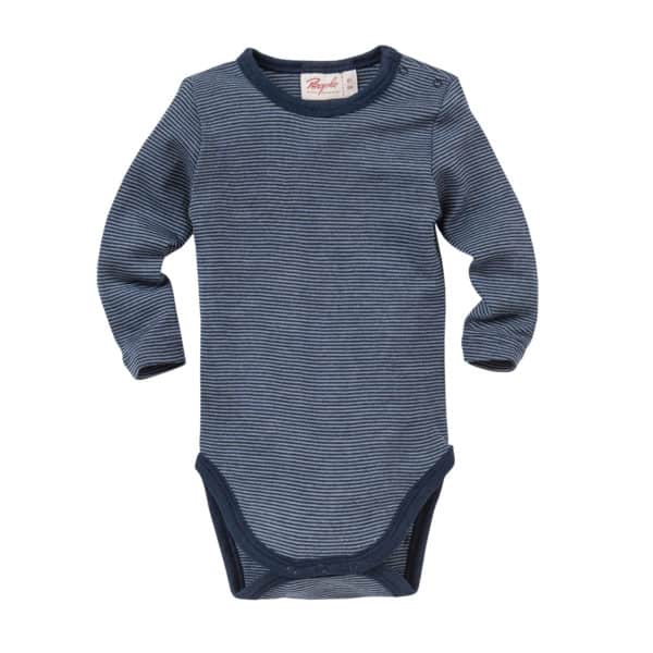 Pololo People Wear Organic Wolle-Seide Langarm-Body, dunkelblau geringelt Flash Sale