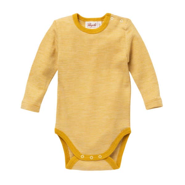 Pololo People Wear Organic Wolle-Seide-Body, senfgelb geringelt Rabatte dieses Monats
