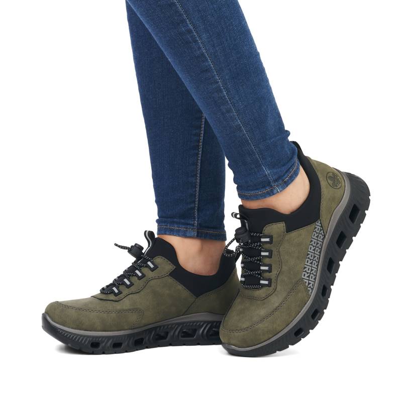 Rieker Artikelnummer M6058-54 Rieker Damen Slipper khaki-schwarz Tiefpreis