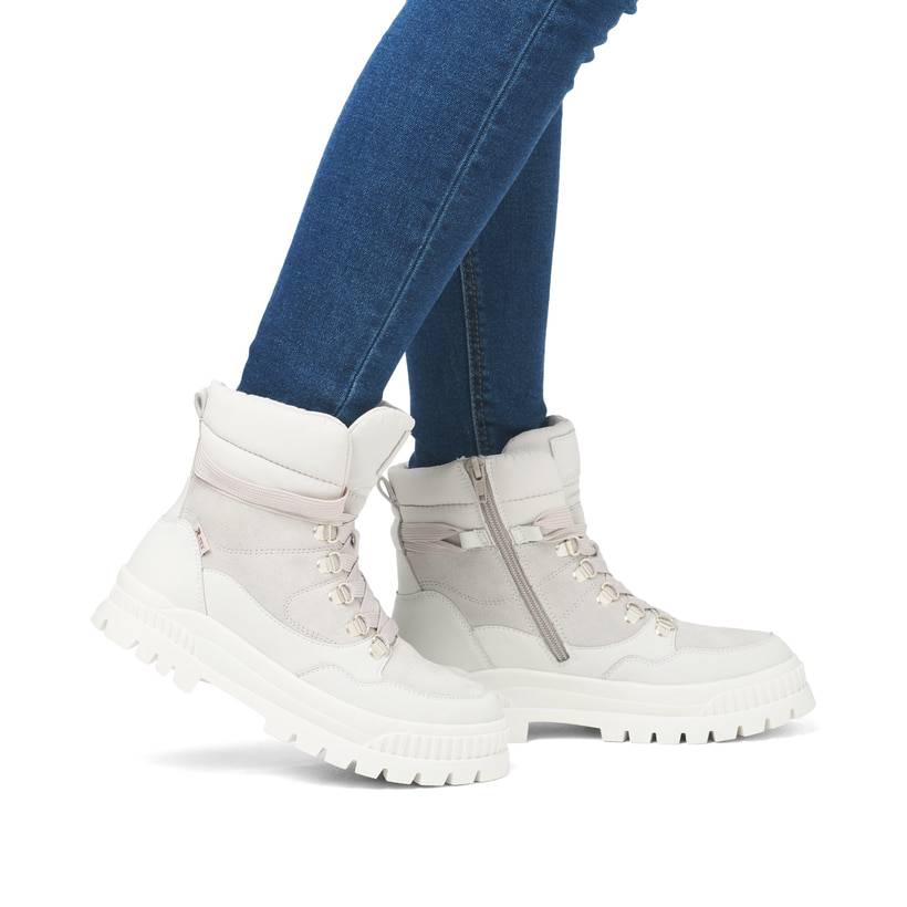 Rieker Artikelnummer W2171-80 Rieker Damen Schnürstiefel arktikgrau-cremeweiß Online