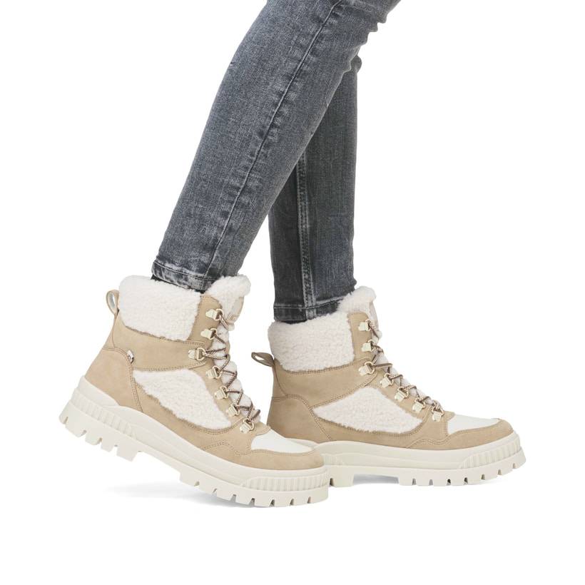 Rieker Artikelnummer W2173-62 Rieker Damen Schnürstiefel sandbeige-cremeweiß Hotsell