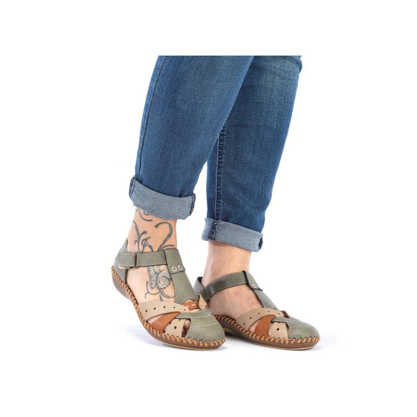 Rieker Artikelnummer M1655-54 Rieker Damen Riemchensandalen mintgrün-beige Neueste Mode