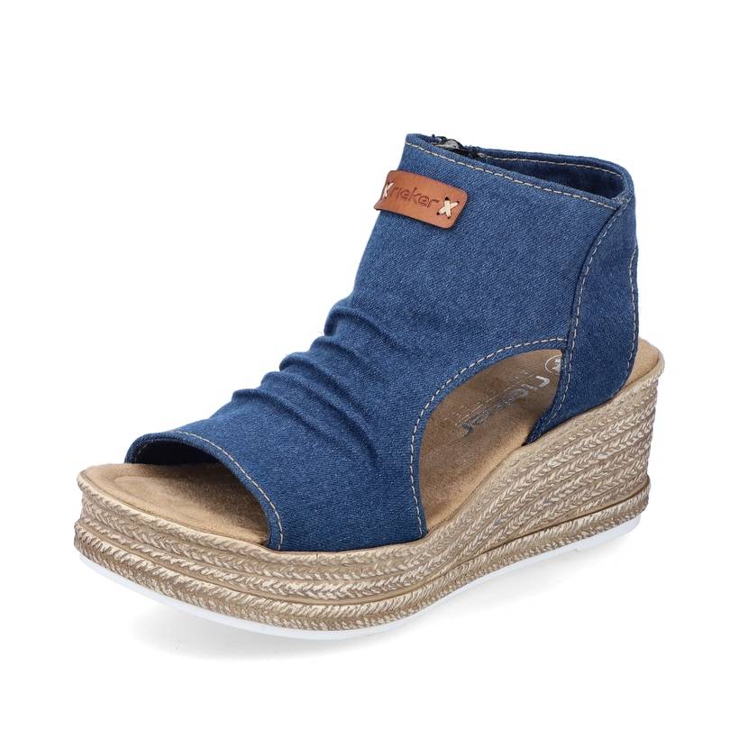 Rieker Artikelnummer 68791-12 Rieker Damen Keilsandaletten schieferblau Sonderangebot der Fabrik