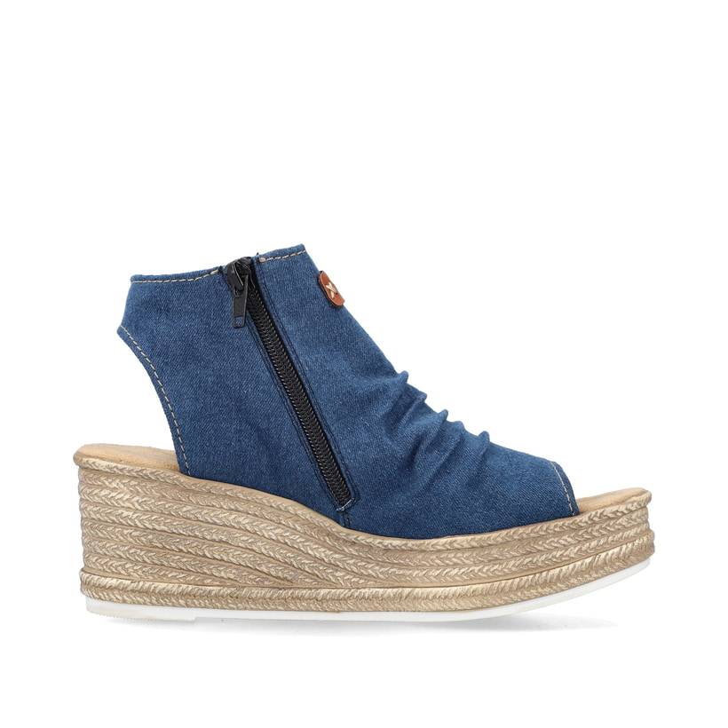 Rieker Artikelnummer 68791-12 Rieker Damen Keilsandaletten schieferblau Sonderangebot der Fabrik