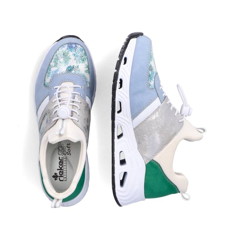Rieker Artikelnummer N5251-91 Rieker Damen Slipper babyblau-cremeweiss Riesige Rabatte