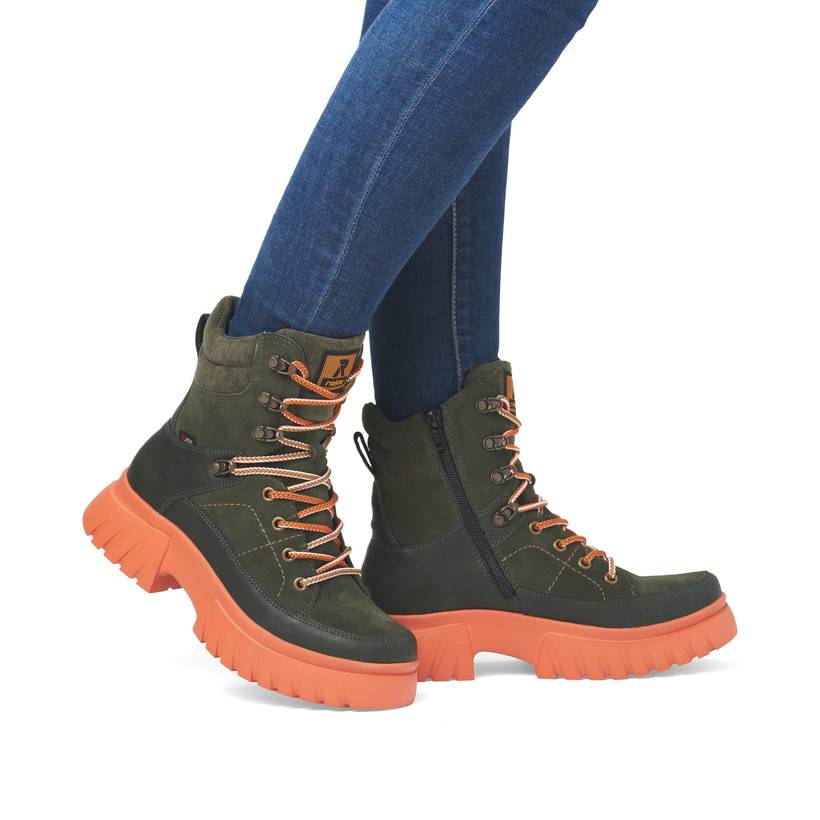 Rieker Artikelnummer W1871-54 Rieker Damen Schnürstiefel khaki-glutorange Neueste Stile