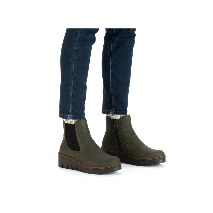 Rieker Artikelnummer X9172-54 Rieker Damen Chelsea Boots graugrün-schwarz Tiefpreis