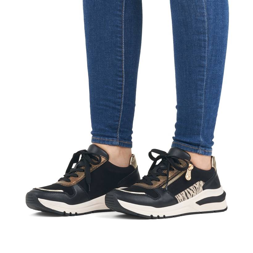 Rieker Artikelnummer M6616-00 Rieker Damen Sneaker Low urbanschwarz-gold-zebra Black Friday Preise