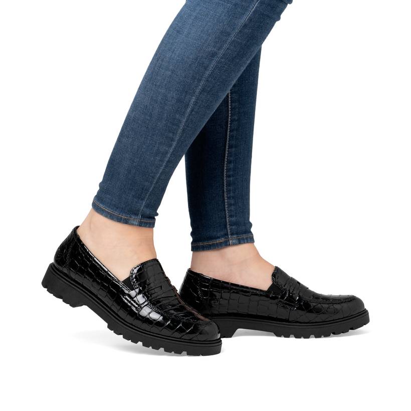 Rieker Artikelnummer 45560-03 Rieker Damen Slipper glanzschwarz Nur noch ein Tag übrig