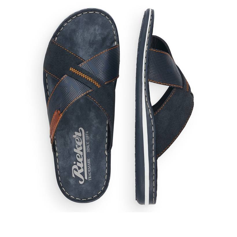 Rieker Artikelnummer 21098-14 Rieker Herren Pantoletten ozeanblau-nussbraun Sonderangebot der Fabrik
