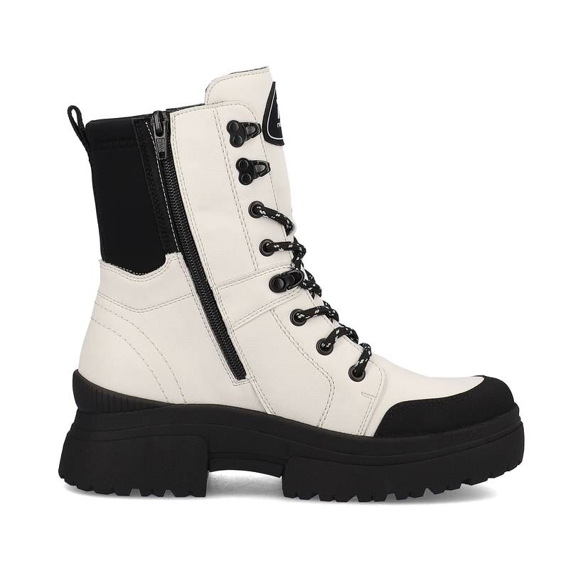 Rieker Artikelnummer W0374-80 Rieker Damen Schnürstiefel snow-white deep-black Preisnachlass