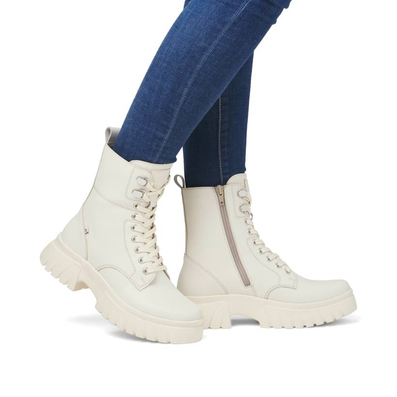 Rieker Artikelnummer W1870-60 Rieker Damen Schnürstiefel weißbeige Online Outlet