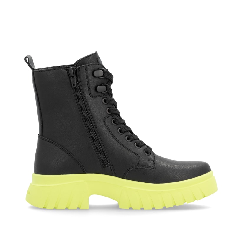 Rieker Artikelnummer W1870-01 Rieker Damen Schnürstiefel mattschwarz-neongrün Kostenlose Rückgabe