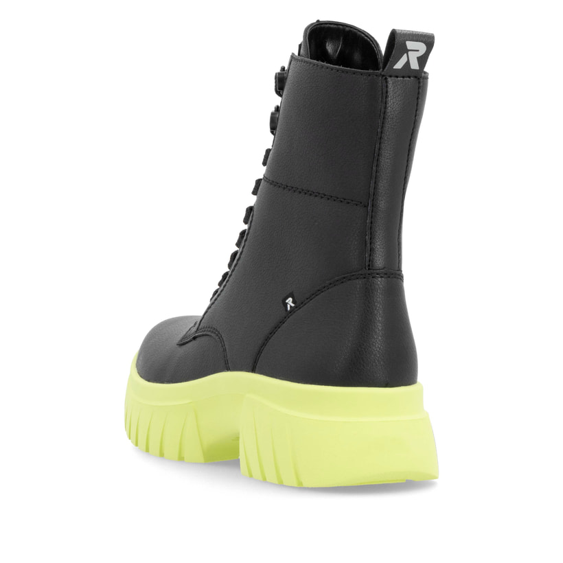 Rieker Artikelnummer W1870-01 Rieker Damen Schnürstiefel mattschwarz-neongrün Kostenlose Rückgabe