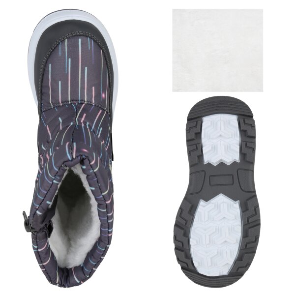 Stiefelparadies Kinder Winter Boots in Dunkelgrau Silber Muster Tägliche Deals