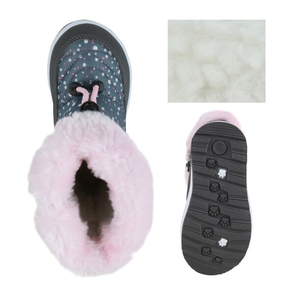 Stiefelparadies Kinder Winter Boots in Grau Rosa Weiss Muster Letzte 3 Tage