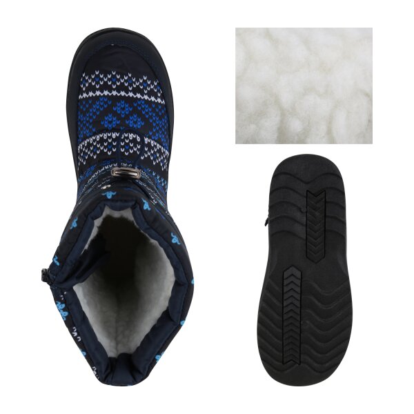 Stiefelparadies Kinder Winter Boots in Dunkelblau Hellblau Weiss Muster Neueste Stile