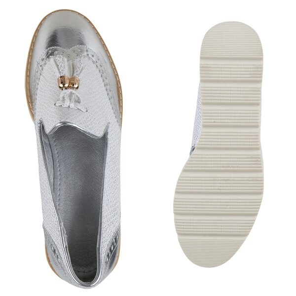 Stiefelparadies Damen Loafers in Silber Sonderangebot der Fabrik
