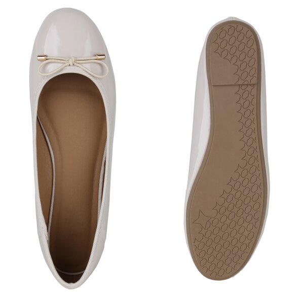 Stiefelparadies Damen Übergrößen Klassische Ballerinas in Beige Lack Speichern exportieren