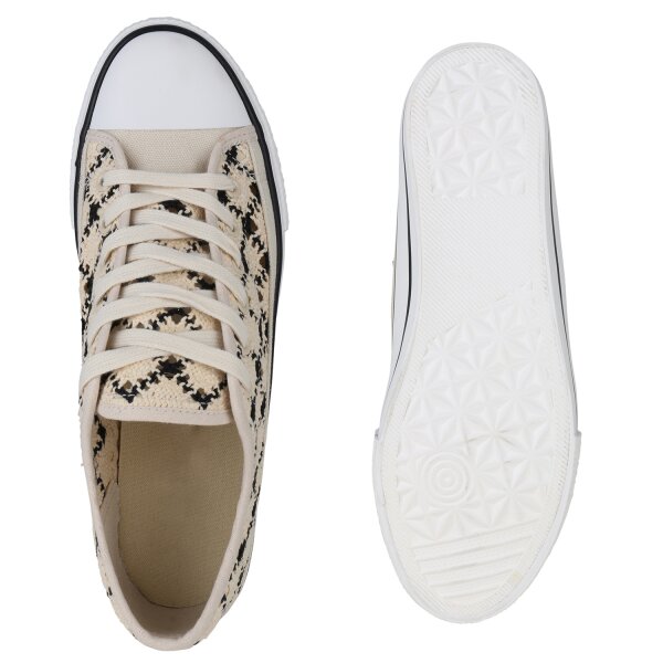 Stiefelparadies Damen Übergrößen Sneaker Low in Beige Schwarz Schlussverkauf