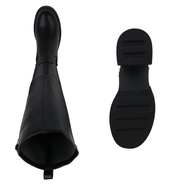 Stiefelparadies Damen Übergrößen Klassische Stiefel in Schwarz Kostenloser Versand