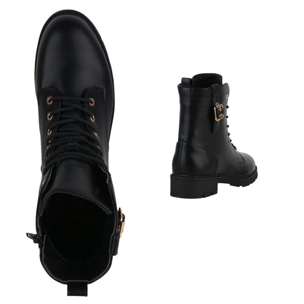 Stiefelparadies Damen Übergrößen Schnürstiefeletten in Schwarz Flash Sale