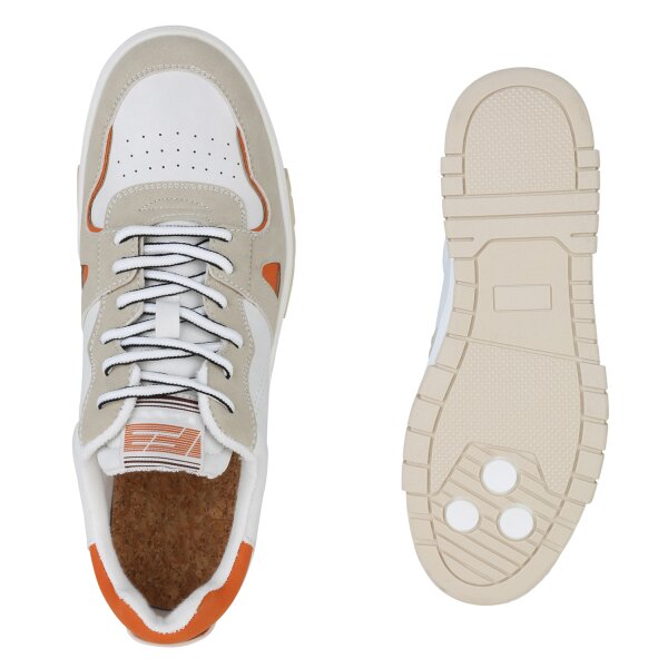 Stiefelparadies Herren Sneaker Low in Weiss Beige Orange Jubiläumsangebot