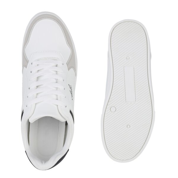 Stiefelparadies Herren Sneaker Low in Weiss Dunkelblau Letzte 2 Tage