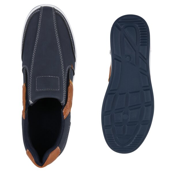 Stiefelparadies Herren Slip Ons in Dunkelblau Hellbraun Fabrikverkauf