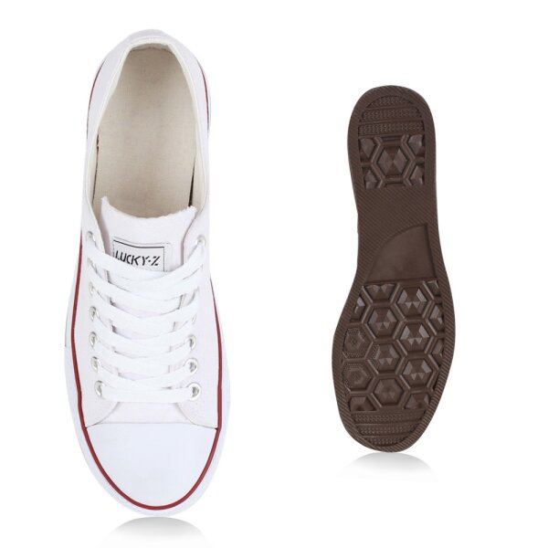 Stiefelparadies Herren Sneaker low in Weiss Rotstreifen Lucky Osterangebot