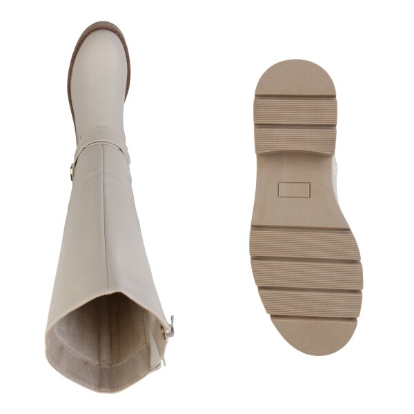 Stiefelparadies Damen Bikerstiefel in Beige Lagerräumung
