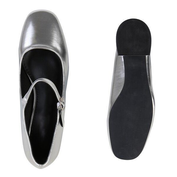 Stiefelparadies Damen Mary Janes in Silber Neueste Mode