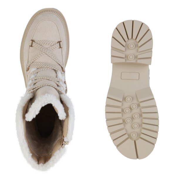 Stiefelparadies Damen Schnürstiefeletten in Beige Online Outlet