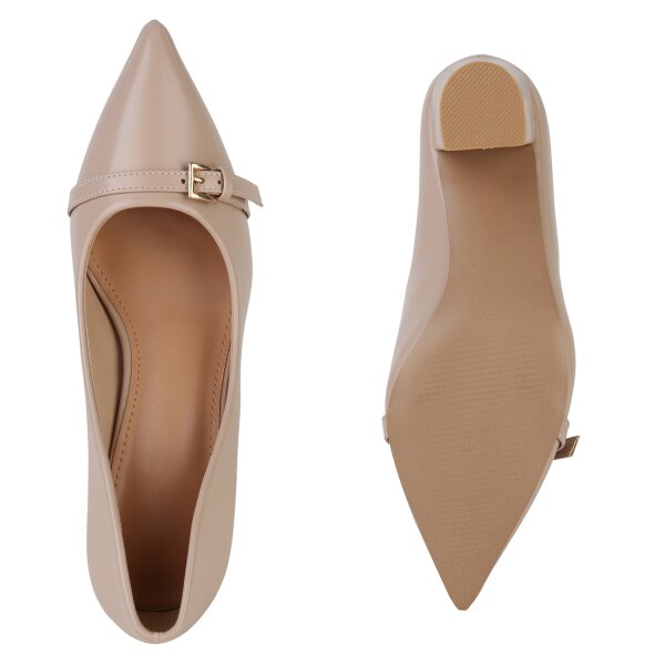 Stiefelparadies Damen Spitze Pumps in Beige Blitzangebot
