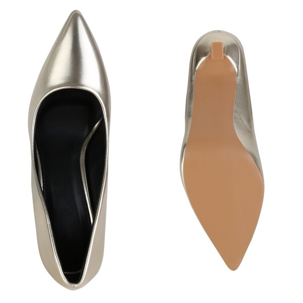 Stiefelparadies Damen Spitze Pumps in Gold Große Rabatte