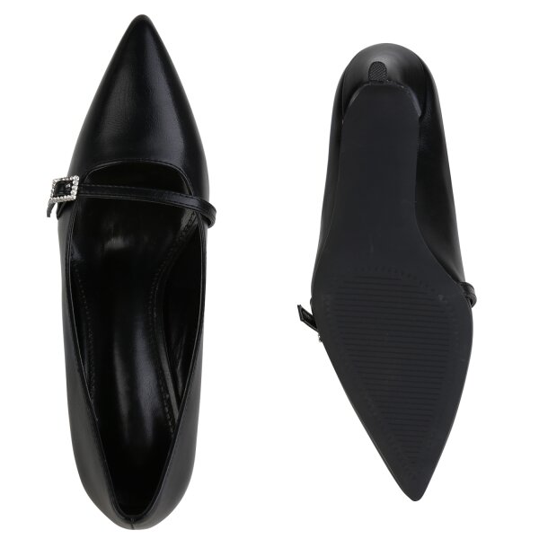 Stiefelparadies Damen Spitze Pumps in Schwarz Neuheiten