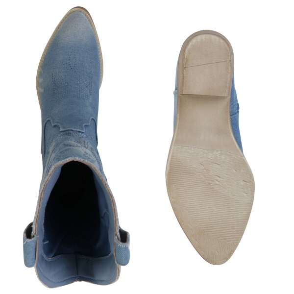 Stiefelparadies Damen Cowboy Boots in Hellblau Tägliche Deals