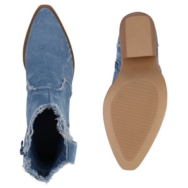 Stiefelparadies Damen Cowboy Boots in Hellblau Sonderangebote