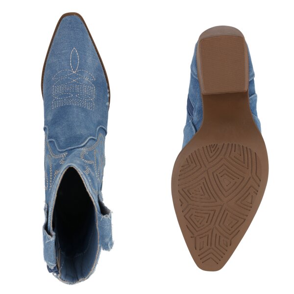 Stiefelparadies Damen Cowboy Boots in Hellblau Denim Riesige Ersparnisse
