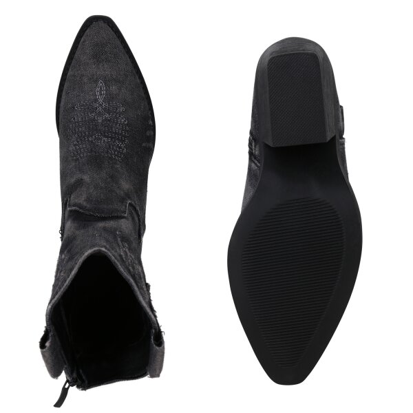 Stiefelparadies Damen Cowboy Boots in Schwarz Denim Tiefpreis