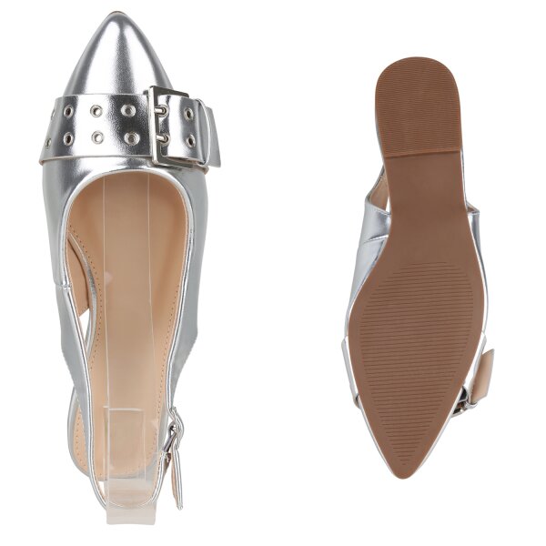 Stiefelparadies Damen Sling Ballerinas in Silber Letzte 3 Tage
