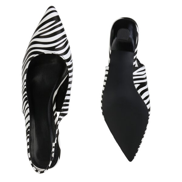 Stiefelparadies Damen Slingpumps in Schwarz Weiss Zebra Letzte 2 Tage