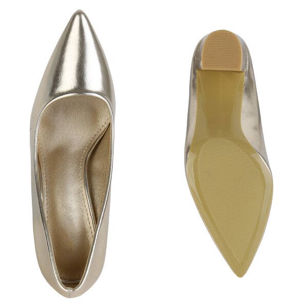 Stiefelparadies Damen Spitze Pumps in Gold Letzter Tag