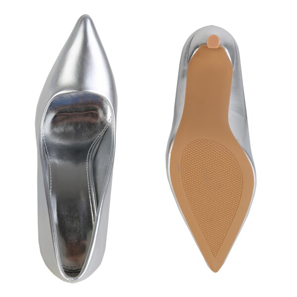 Stiefelparadies Damen Spitze Pumps in Silber Zeitbegrenzte Promotion