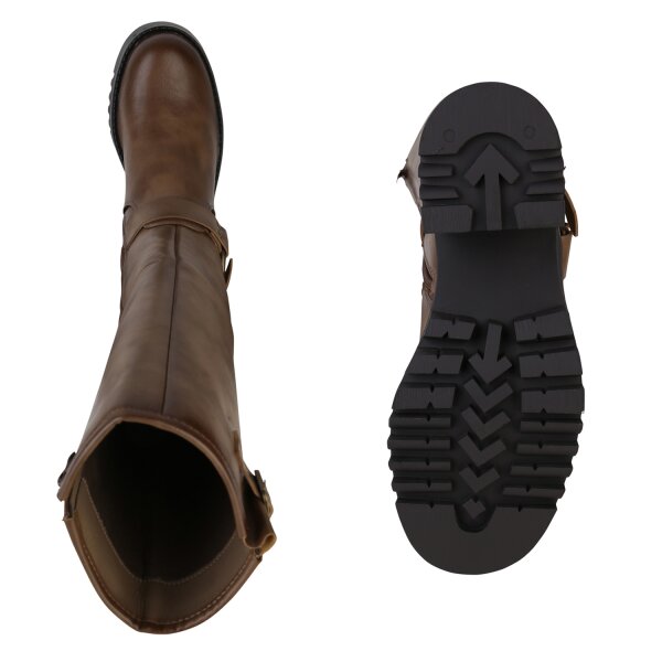 Stiefelparadies Damen Bikerstiefel in Khaki Nur für heute