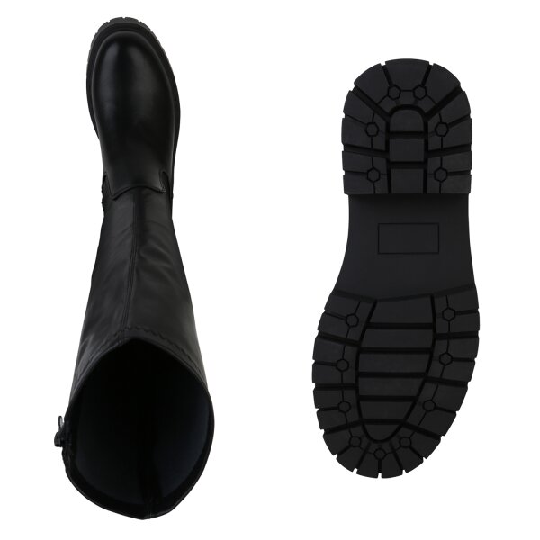 Stiefelparadies Damen Plateaustiefel in Schwarz Super Rabatt