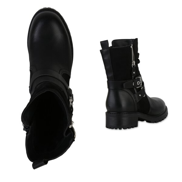 Stiefelparadies Damen Biker Boots in Schwarz zollfrei